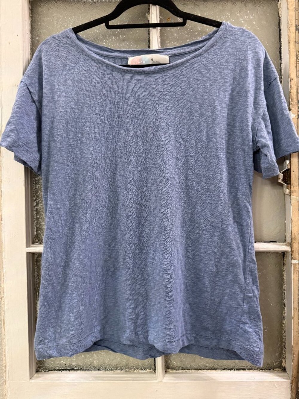 Free People Beach Blue Slub Knit Boxy Tee XS